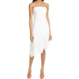 NWT $395 MILLY Diara Embroidered Lace White Dress 6 Asymmetrical Bridal Shower